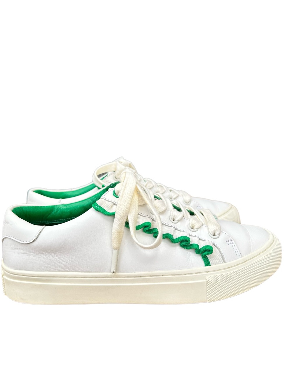 Tory Sport Howell Court Ruffle Leather Sneakers White Green Size 5.5